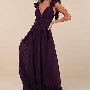 Lulus Soiree Celebration Purple Ruffled Lace-up Maxi Dress - Size S